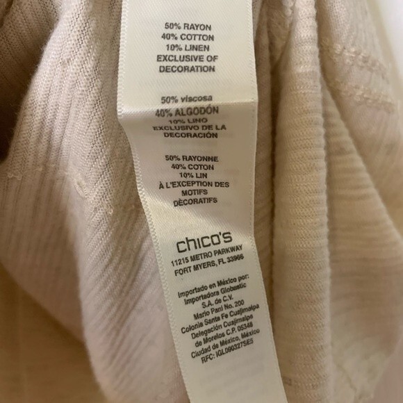 NWT CHICO’S Smocked Off-The-Shoulder Top in Tan. Size 2 (Large or 12) - Picture 7 of 7